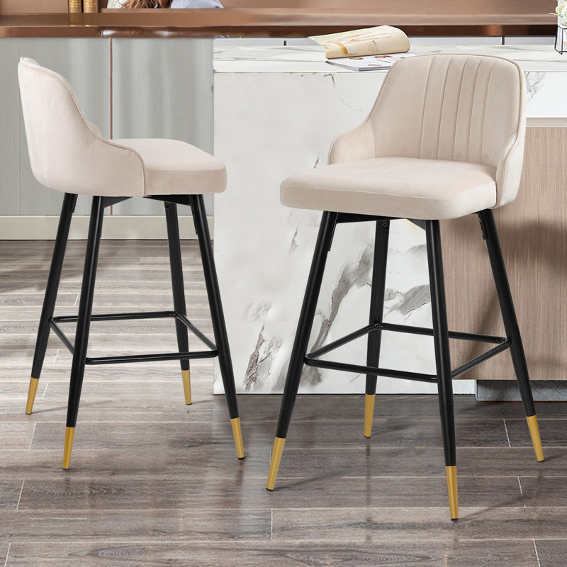 74Cm/65Cm Swivel Velvet Upholstered Counter & Bar Stool With Metal Frame , Bar Stool (74cm Seat Height), Beige