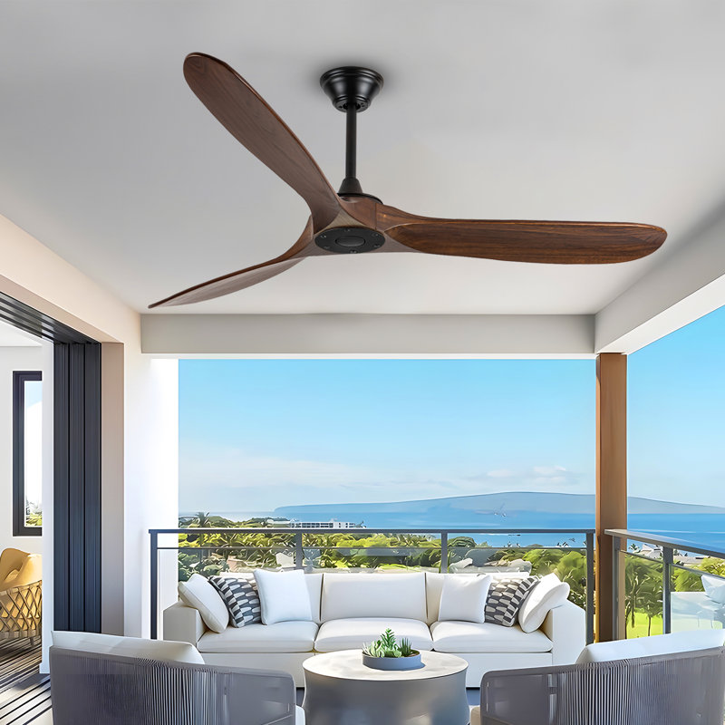 Solid Wood Ceiling Fan With Remote,3 Blade Reversible Dc Motor, Quiet Cooling For Living Room Or Bedroom, 178cm, Walnut