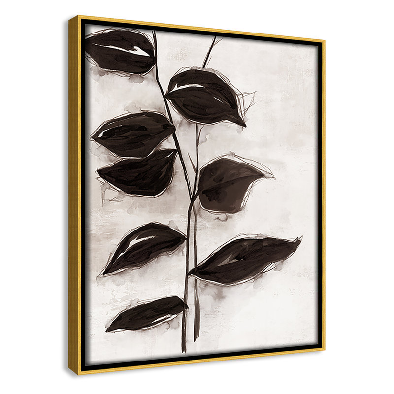 Feuilles I - Toile à cadre flottant, H 11,5 po x l 9,5 po x P 2 po, Encadrement doré