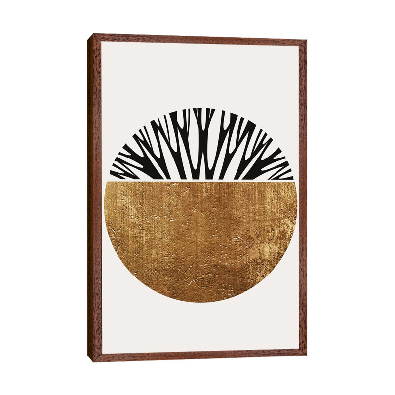 Abstractika - Gold by Kubistika - Print on Canvas, 101.6cm H x 66.04cm W x 3.81cm D, Classic Brown Wood Floater Framed