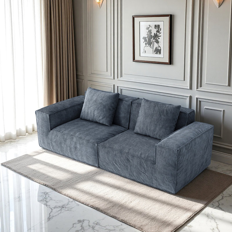 Canapé modulaire à conversion, velours velours côtelé, Tissu gris