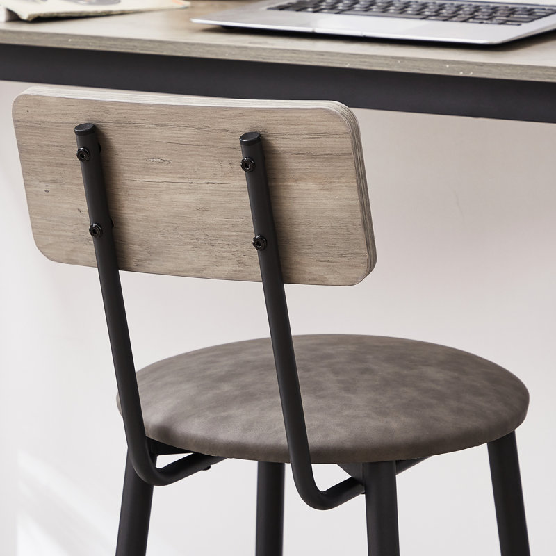 Bar Table Grey, Adjustable Feet Pad, Comfortable Seating Area With Grey Pu Leather Stools - Versatile Use