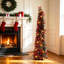 Sapin de Noël pliable et lumineux de 1,5 m, en forme de crayon, avec 50 lumières DEL blanc chaud et base pliable, disponible en 2 couleurs.-637879043