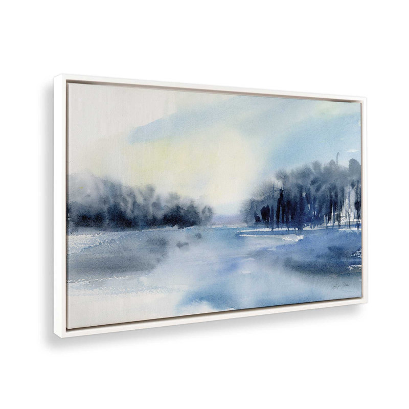 Imprimé brume d'hiver sur le lac, Cadre blanc, H 20,75 po x l 30,75 po x P 1,75 po