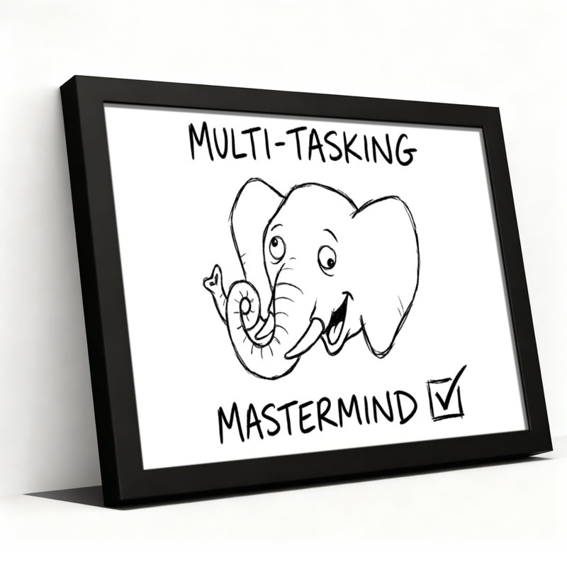 Ensemble de 1 tableau sur toile tendue représentant un éléphant multitâche, H 12 po x l 18 po, Noir