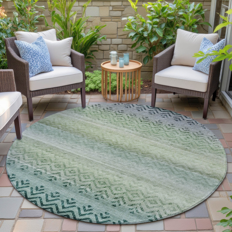 Machine Washable Indoor/Outdoor Xhevrie Teal Rug, Round 8'