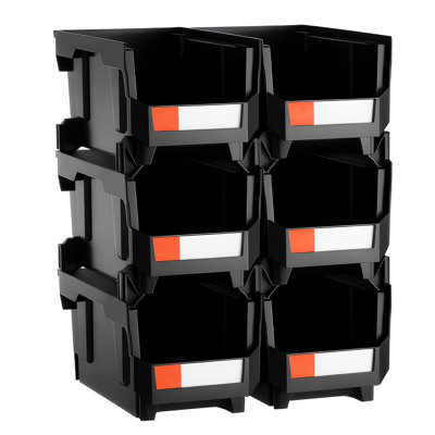 Plastic Stackable Storage Bins 6 Pack 14.8X8.5X7.1 Inch Black With Label Stickers For Neat And Organized Easy Organization In Areas