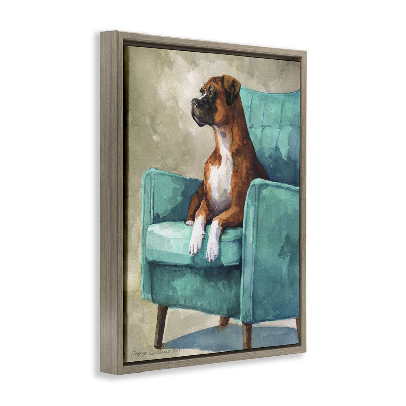 Boxer majestueux sur cadre flottant de fauteuil, design par George Dyachenko, H 31 po x l 25 po