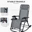 Ensemble de 2 chaises berçantes d'extérieur pliables, sans gravité, inclinables avec coussin, porte-gobelet et téléphone, gris. Structure stable, fente de support de chaise berçante rembourrée et respirante, fabrication en acier