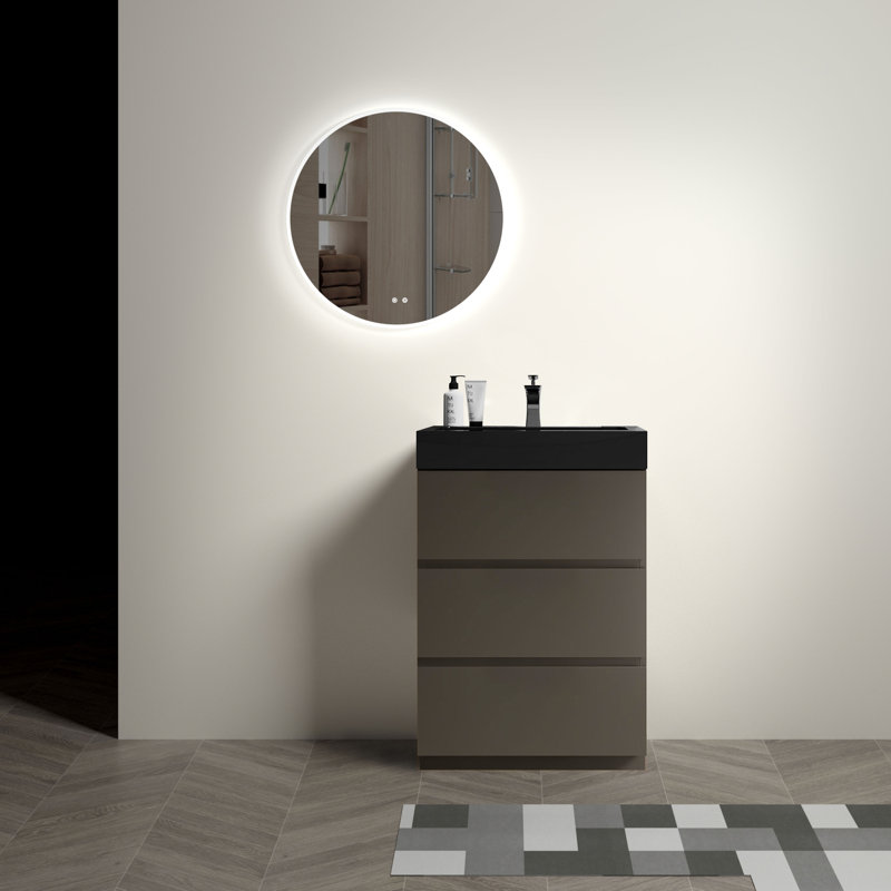 Armoire de salle de bain - 24 po, silencieuse, élégante vue du meuble-lavabo gris, style élégant