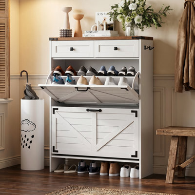 16-Pair Shoe Storage Cabinet with Deodorizing & Hooks