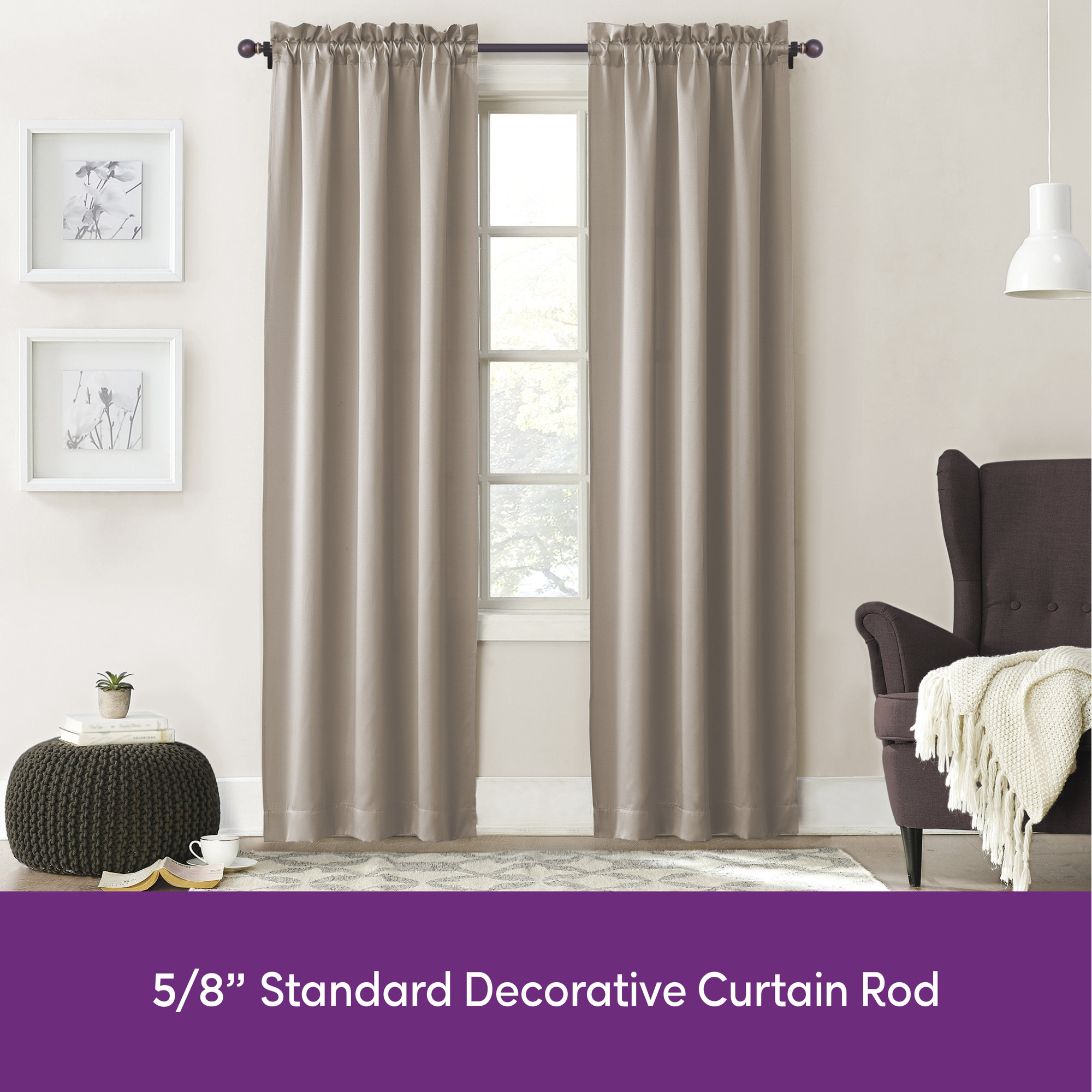 Wayfair Basics Ball End Single Curtain Rod, 28-48" or 48-86" Adjustable Length, 5/8" Dia. Steel, Bronze, 48" - 86" 
