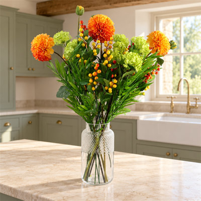 75 cm H Artificial Faux Floral in Glass Vase