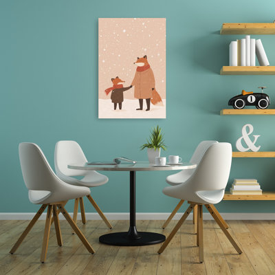 Cozy Winter Foxes Peaceful Serene Whimsical Fox Forest Nature Wall Art Print 1 Piece Wrapped Canvas Wall Art