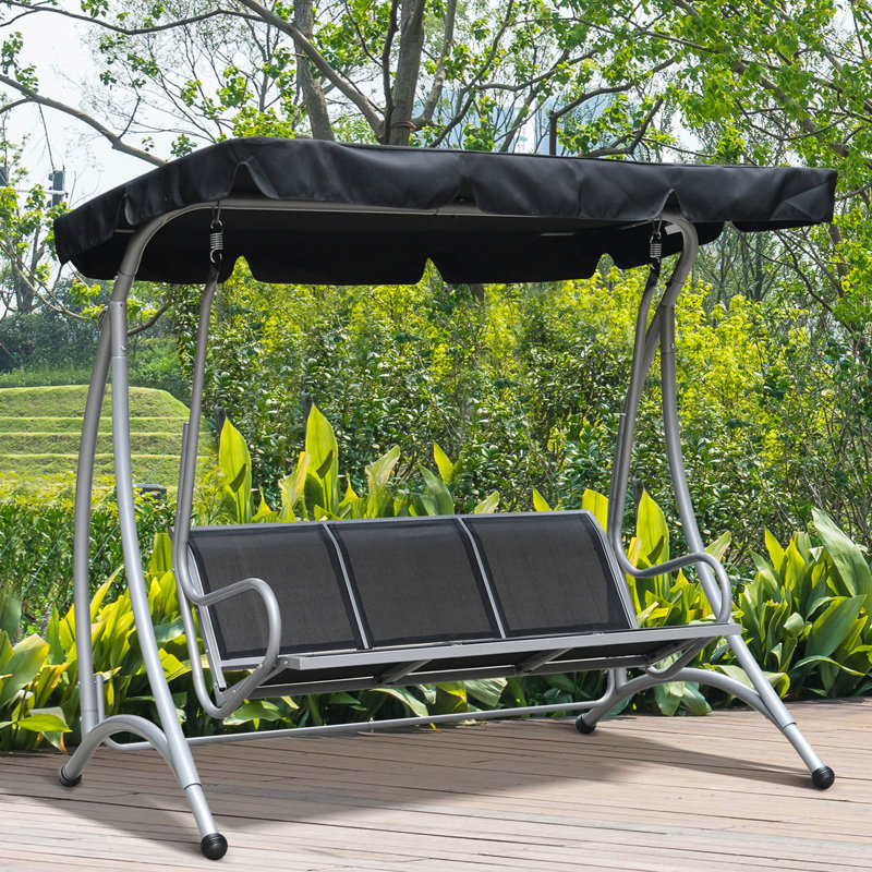 Balancelle d'extérieur 3 places avec balançoire de patio avec auvent réglable, siège respirant et structure en acier pour le jardin, le bord de la piscine, l'arrière-cour, beige Outsunny