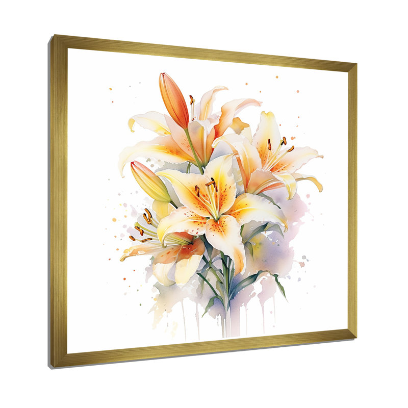 «White and Yellow Elegant Lily P pureté» sur toile imprimée, Cadre simple noir, H 24 po x l 24 po x P 1 po