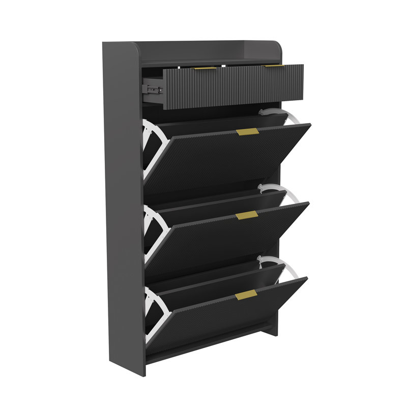 15 Pair Flip Down Shoe Storage, Black