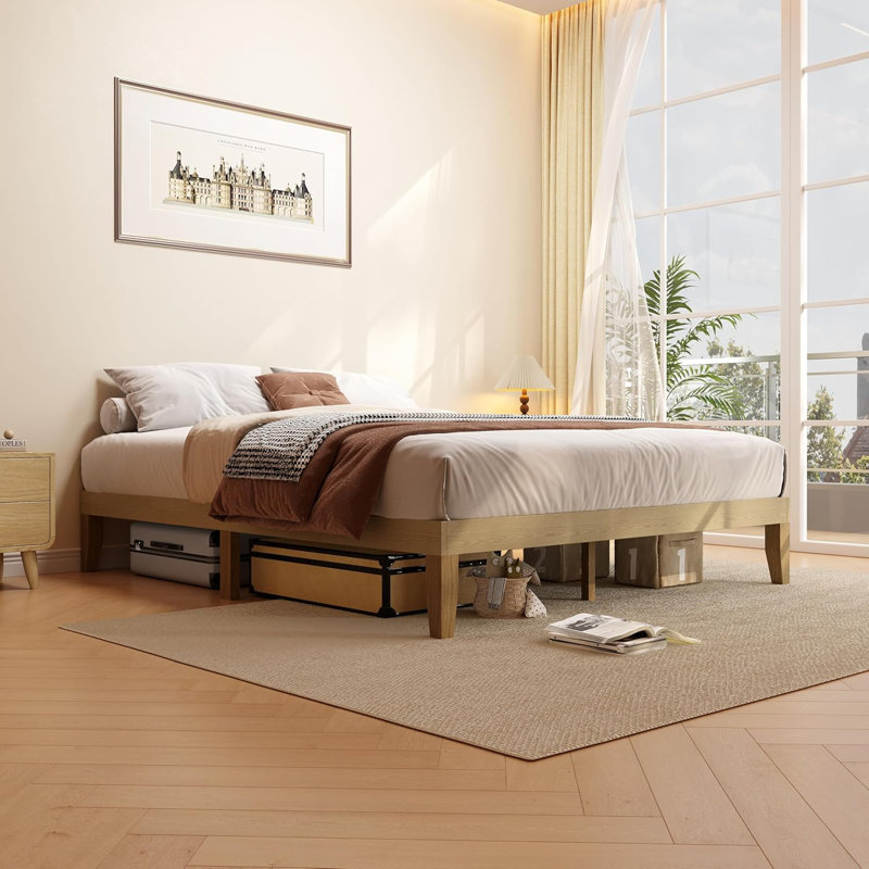 Solid Wood Bed Without Headboard, King
