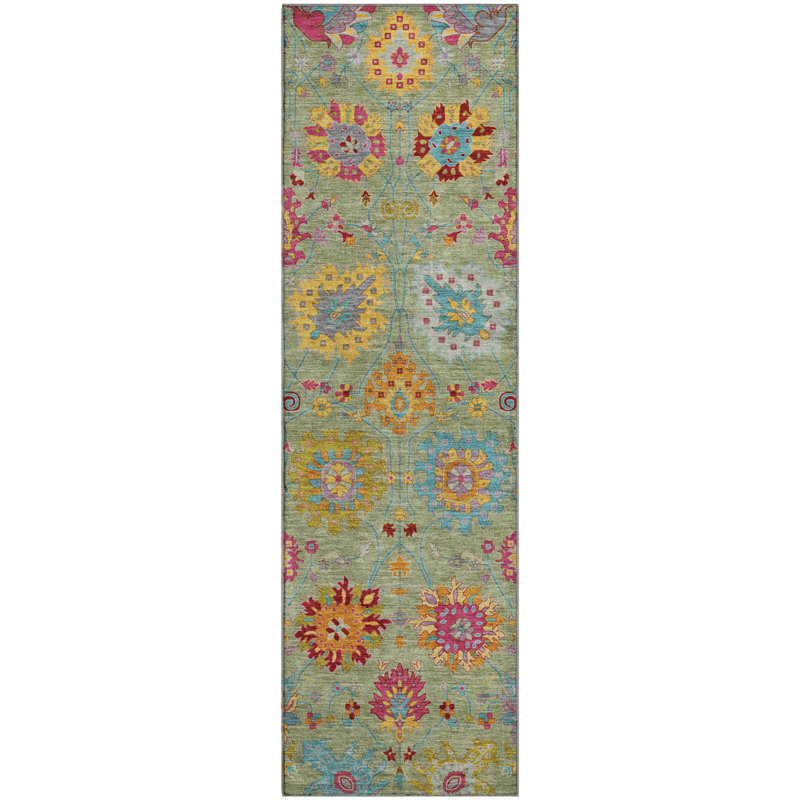 Tapis damassé de qualité supérieure Mayfield AMF2288, Aloès, 2'3" x 7'6" Runner