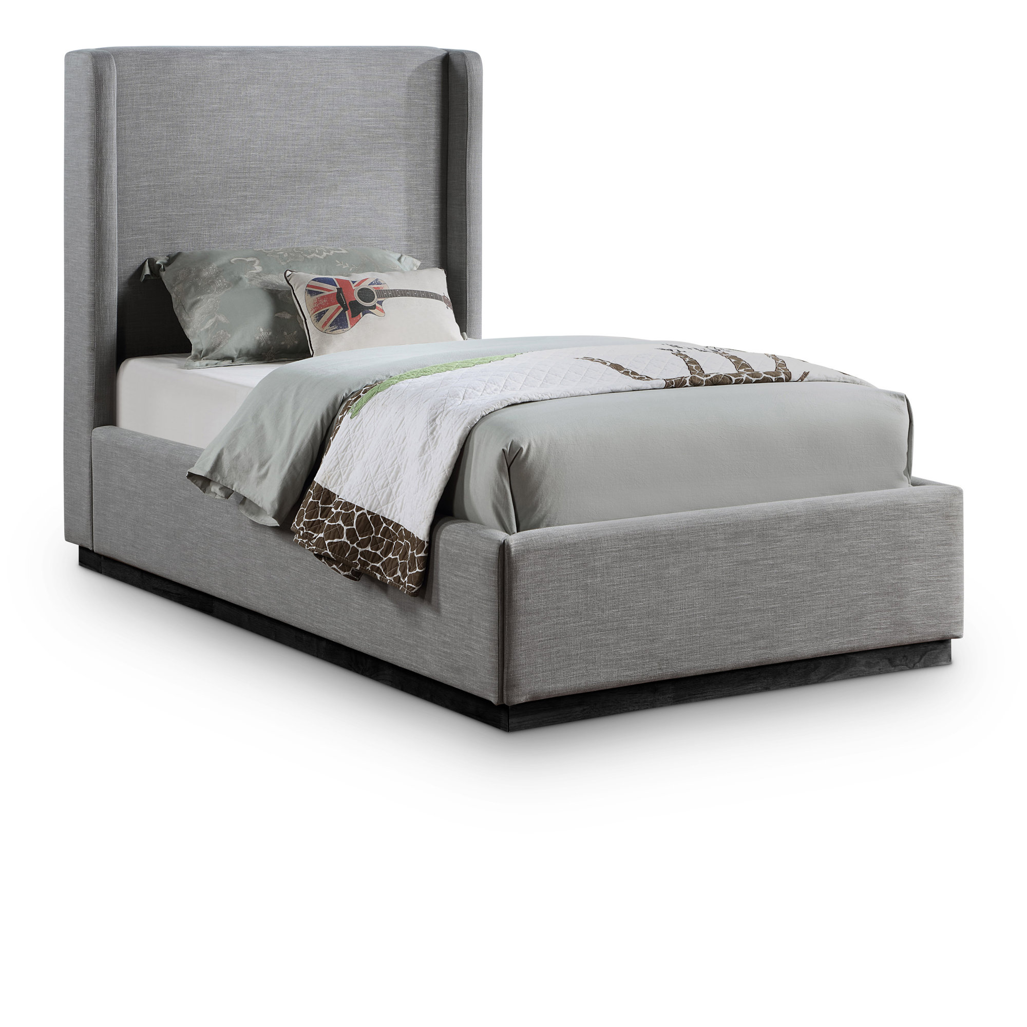 Earby Upholstered Panel Bed, Twin, Grey Linen Textured Fabric