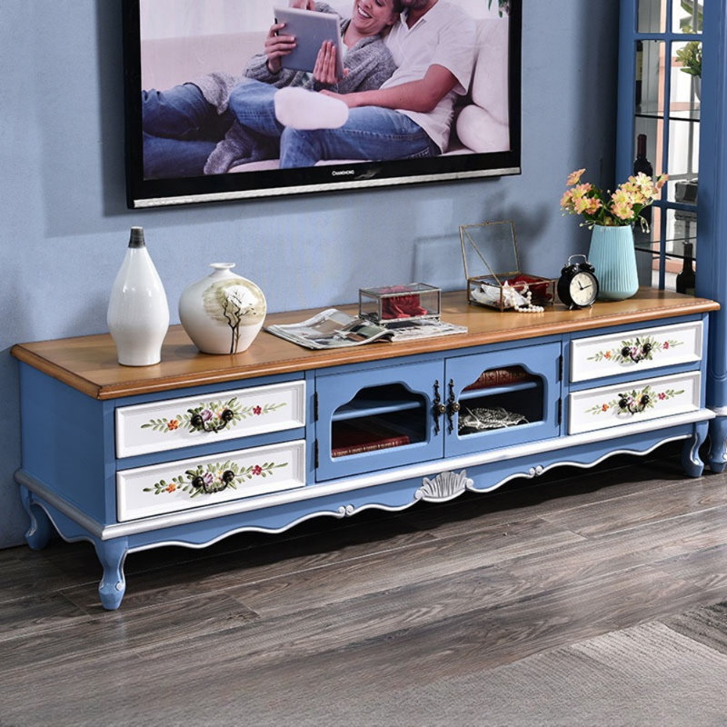Meuble télé rétro bleu, H 19,29 po x L 78,74 po x l 19,69 po