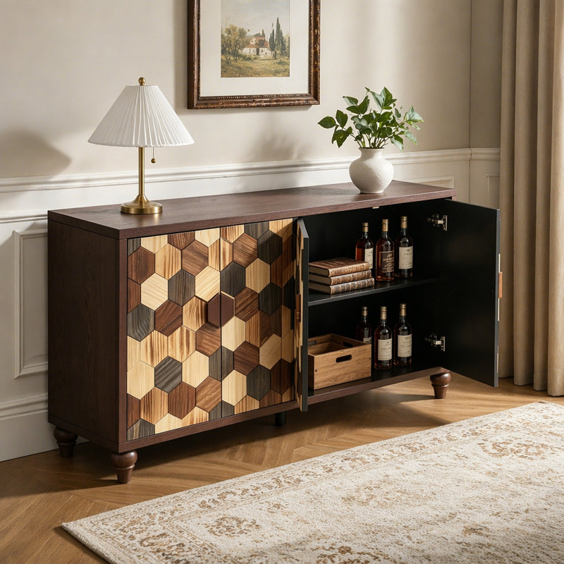 Buffet 59,8 "avec motif en nid d'abeille, armoire d'appoint moderne