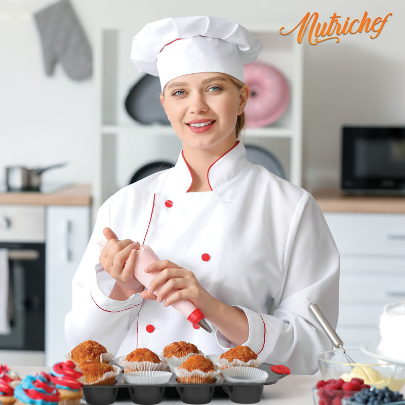 NutriChef 10-Piece Nonstick Carbon Steel Bakeware Set with Red Silicone Handles