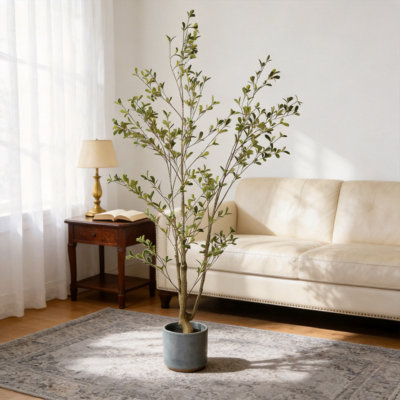 Arbre artificiel 5 pi avec pot en plastique noir, plante d'intérieur en pot réaliste, faux arbre pour décoration de salon, verdure à faible entretien