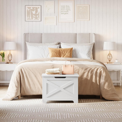 Coffre de rangement en bois avec charnières de sécurité, banc de rangement de ferme, grand coffre à jouets pour la chambre à coucher du salon d'entrée, assemblage facile