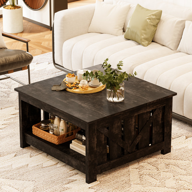 Torron Lift Top Farmhouse Coffee Table with Storage,Wood Cocktail Table, Dark Rustic Oak