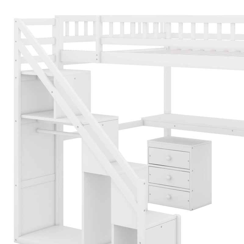 Lit mezzanine double avec tiroirs, Blanc