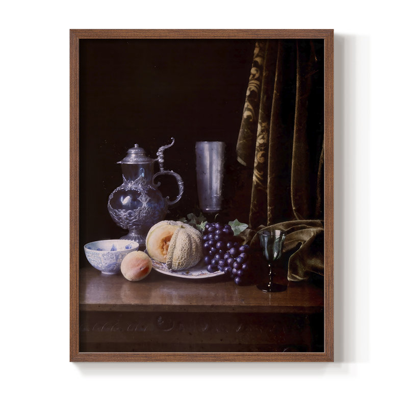 «Moody Still Life III», reproduction encadrée - bois massif, 15" H x 12" W, Noyer