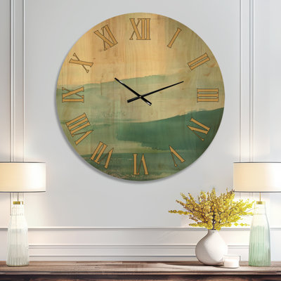Misty Green Horizon - Minimalist Silent Non-Ticking Wood Wall Clock