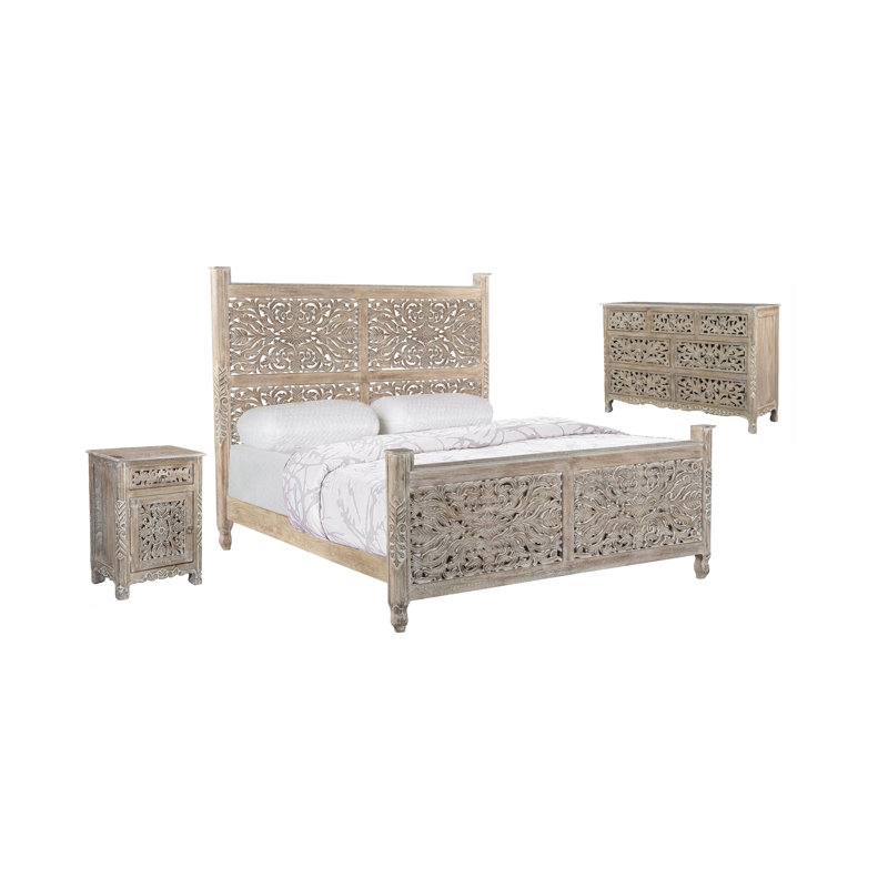 Lit standard à profil bas en bois massif Harleen, Très grand, Gris