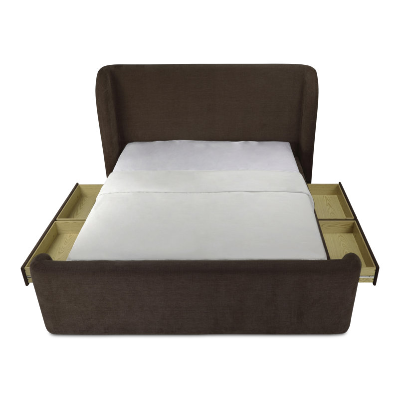 SOPHIA Upholstered Wingback Storage Bed, Dark Brown, King