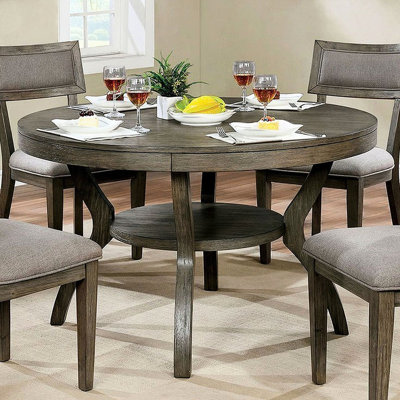 Table de salle à manger moderne et rustique en bois massif et tablette de style rond gris