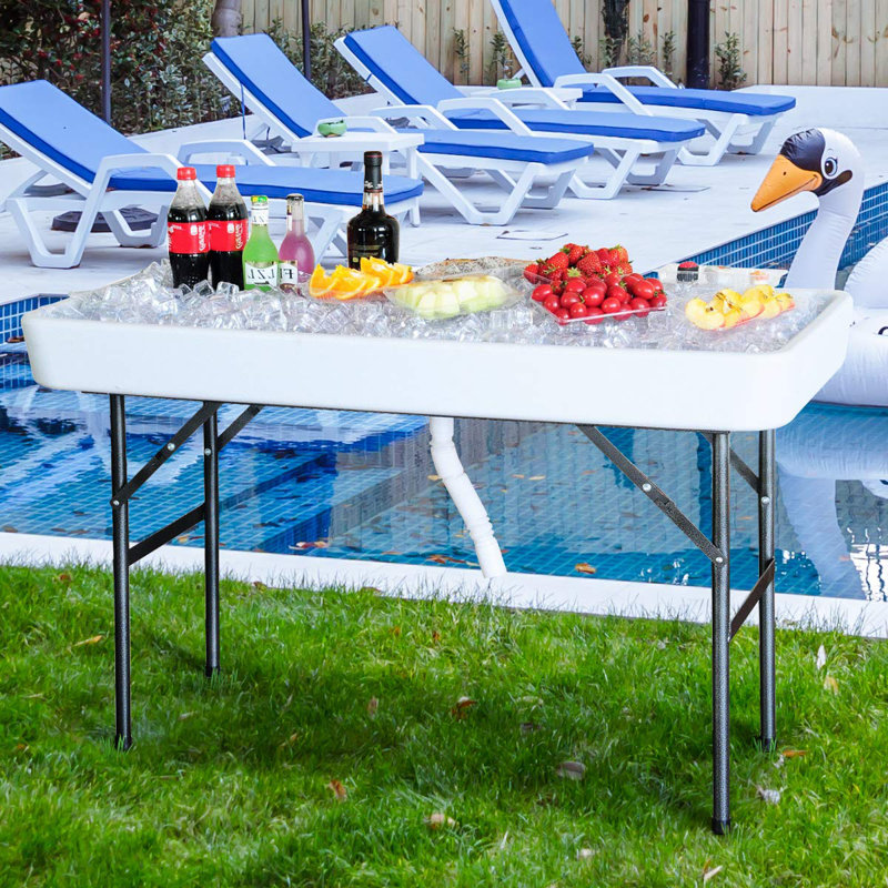 Portable Party 4 FT. Folding Ice Cooler Table with Removable Matching Skirt and Drain Hose, White
