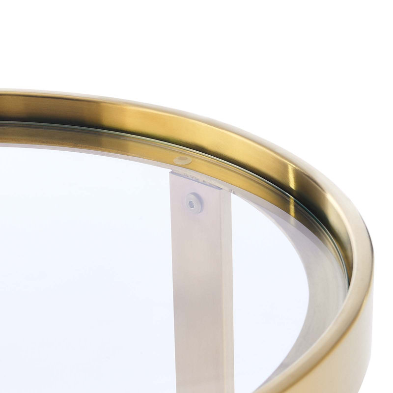 Gold Round Metal and Glass Side Table