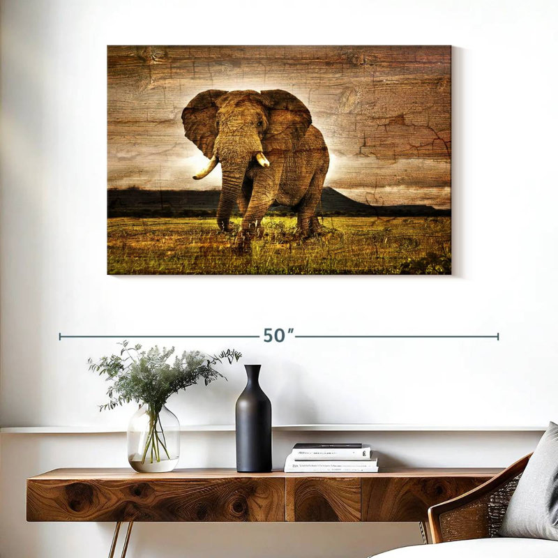 Brampt Wooden Texture Elephant, 26" H x 39" W