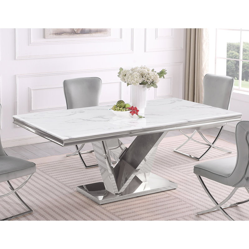 Table de salle à manger en marbre Yulianna , Argent argent