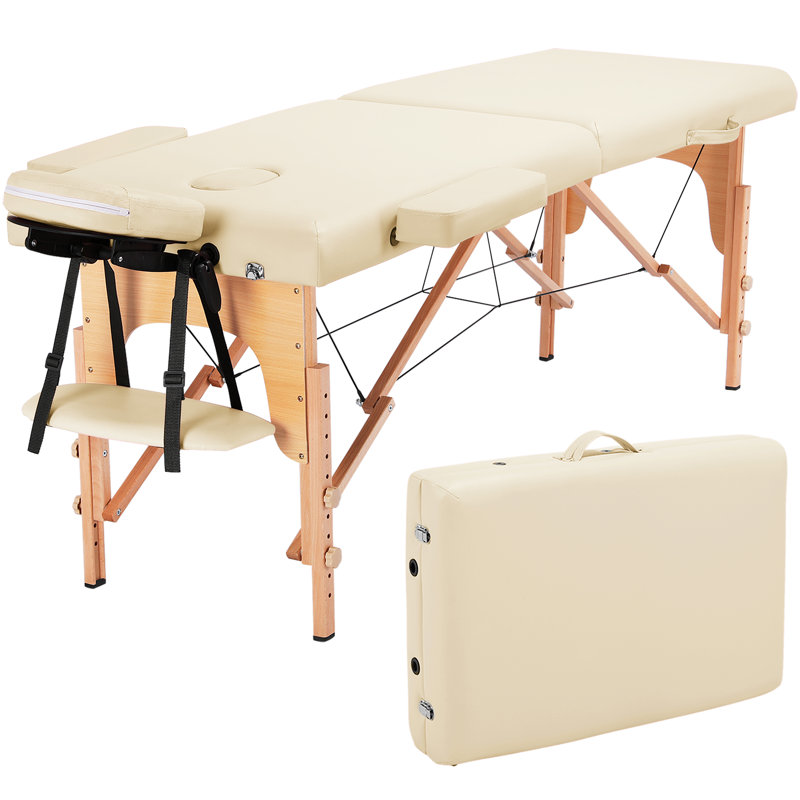 Adjustable Massage Bed Portable Spa Table with Headrest, 25.2" H x 83.9" L x 32.3" D, Cream