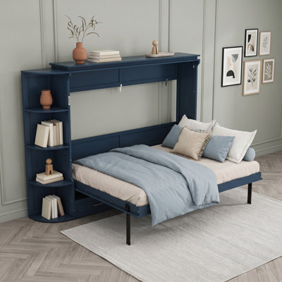Queen Three Drawers Murphy Bed with Shelves