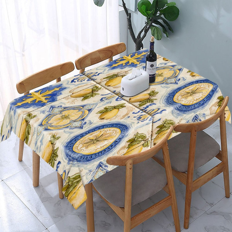 Nappe rectangulaire à motif de carreaux citron et bleu, 60 x 86 pouces, rectangulaire
