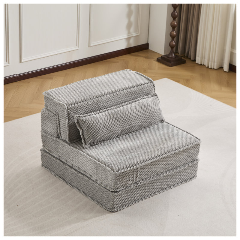 Canapé-lit modulaire convertible avec tissu polaire circulaire - Canapé-lit de plancher en mousse viscoélastique gris clair, conception sans os DIY, aucun assemblage requis