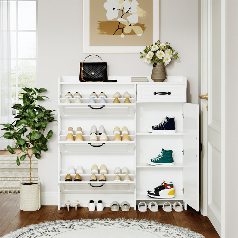 White Colour Shoe Cabinet  With 4 Doors 1 Drawers