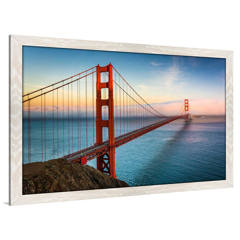 «Golden Gate San Francisco», reproduction de photo encadrée, H 21,5 po x l 27,5 po x P 0,75 po, Cadre crème délavé