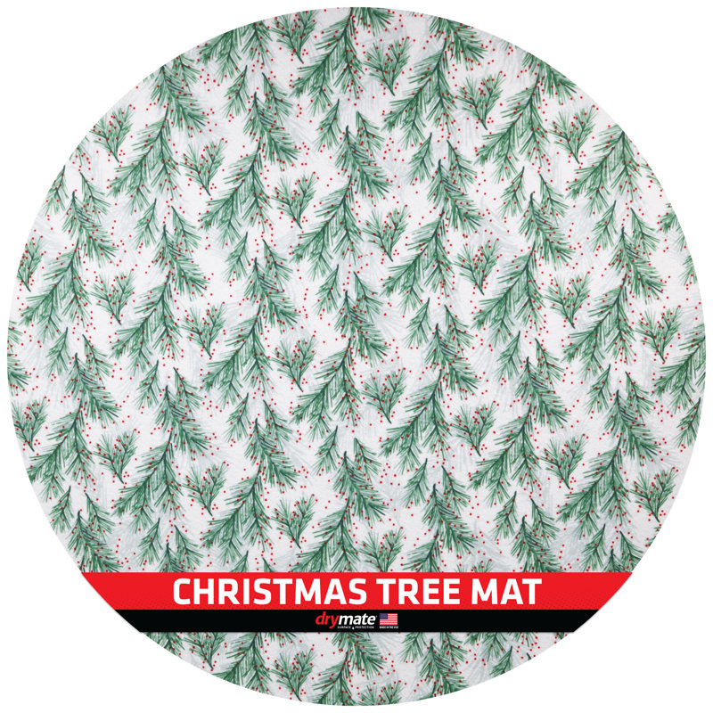 Tapis de protection pour pied d'arbre de Noël - absorbant / imperméable / lavable à la machine, L 28 po x P 28 po, Blanc/vert