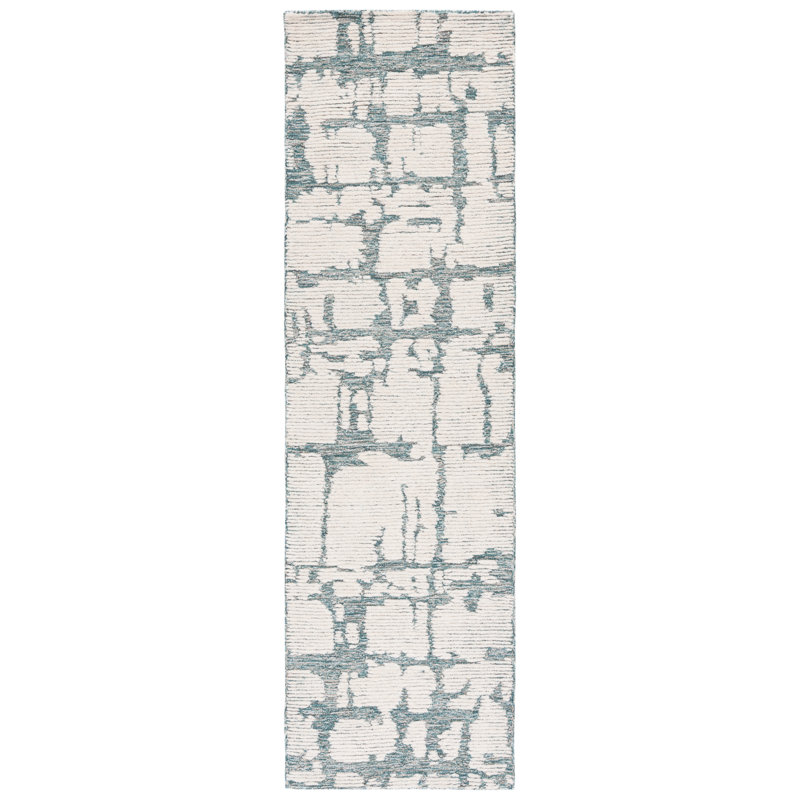 Tapis abstrait en laine / coton touffeté à la main Martha Stewart, Tapis de couloir 2 pi 3 po x 8 pi
