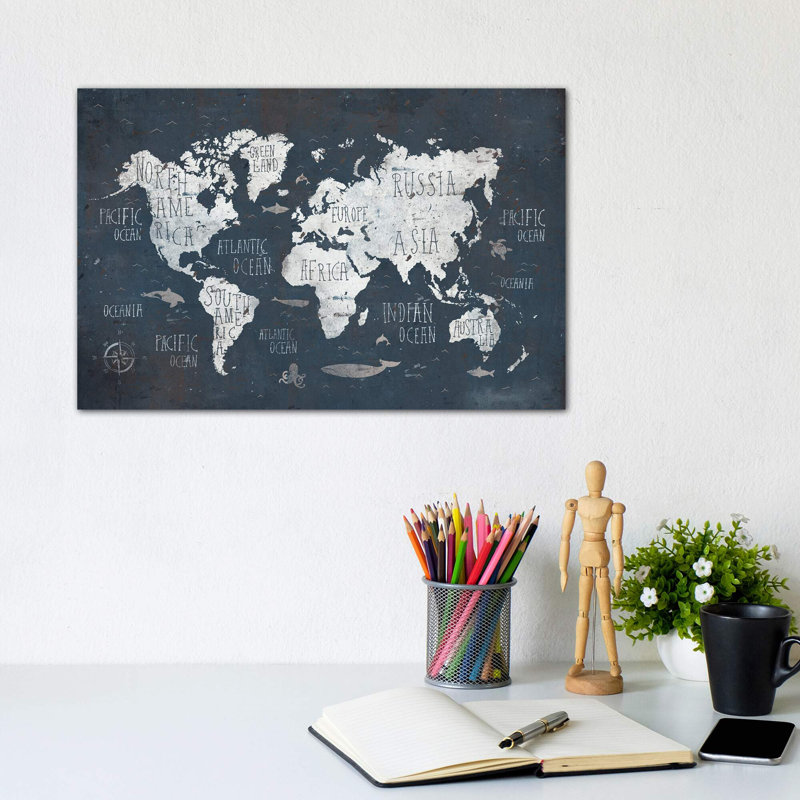 World Map 1 Piece Wrapped Canvas Wall Art, 20.32 cm H x 30.48 cm W