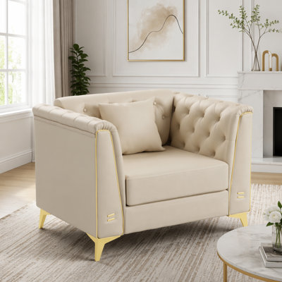 Light Luxury 1-Seater Modular Chesterfield Sofa with Faux Leather and Metal Legs